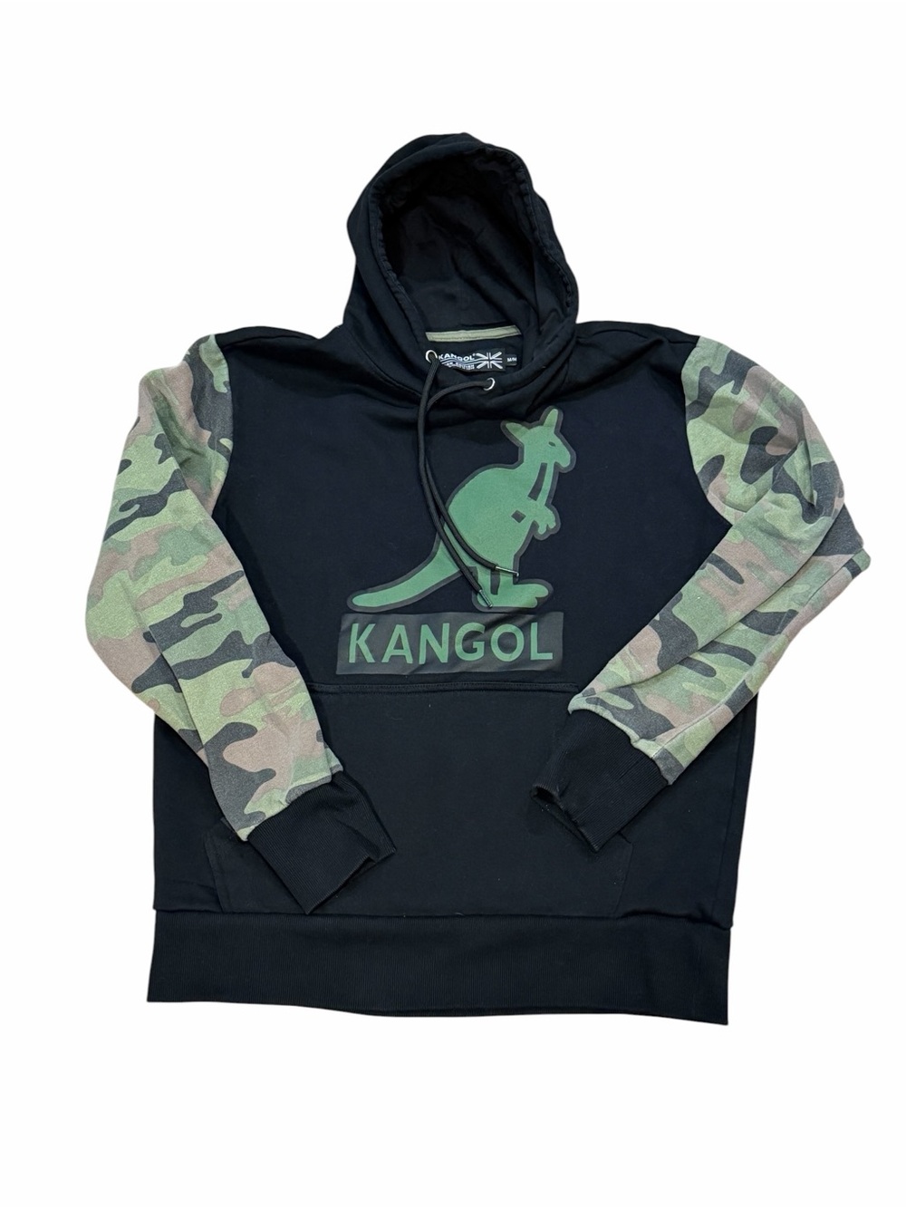 Kangol Black Pullover Hoodie with Green Camo Sleeves